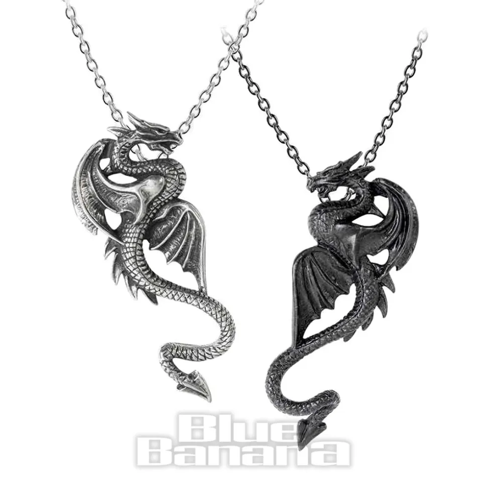Alchemy Gothic Draconic Tryst Pendant (Silver/Black)