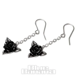 Alchemy Gothic Rose Dropper Earrings (Black)