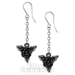 Alchemy Gothic Rose Dropper Earrings (Black)