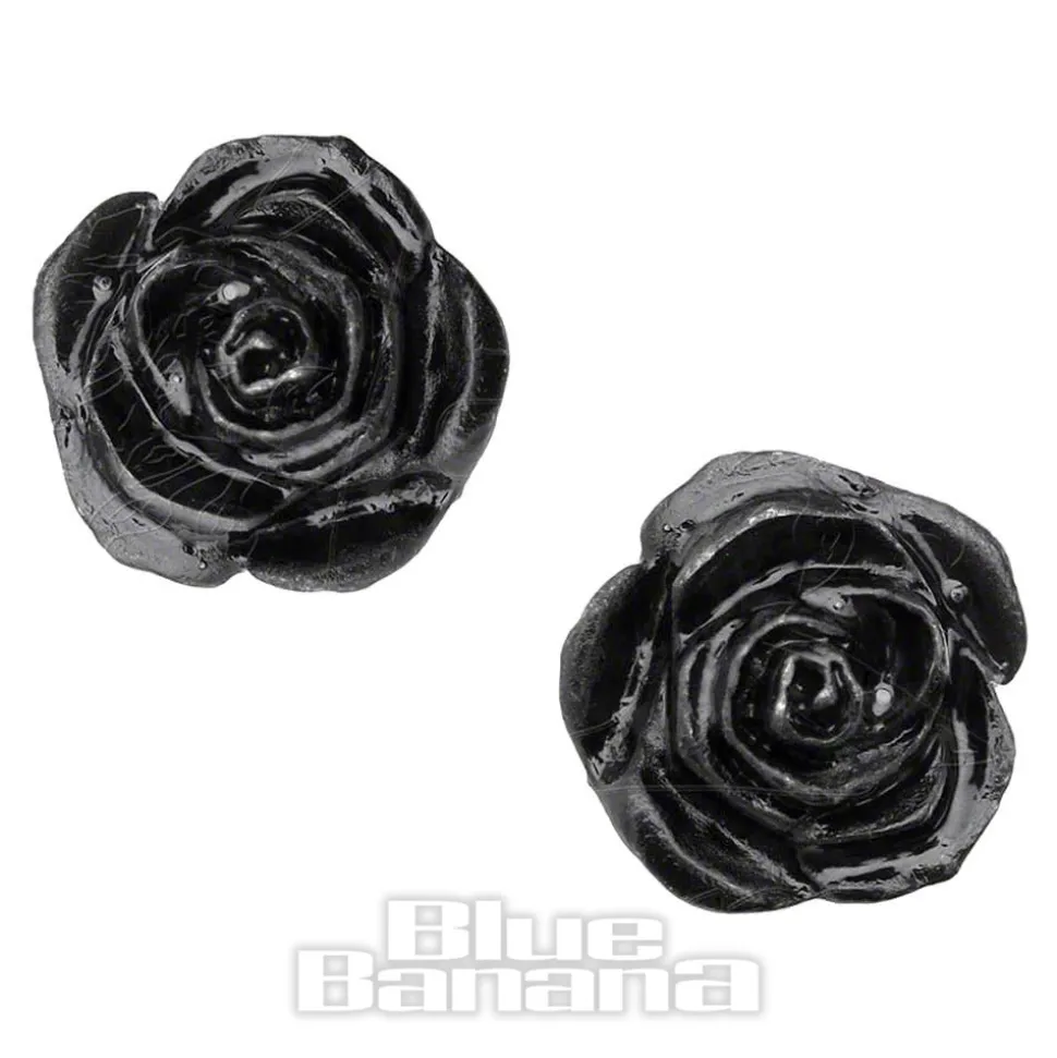 Alchemy Gothic Rose Stud Earrings (Black)