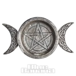 Alchemy Triple Moon Trinket Dish & Candle Holder (Silver)