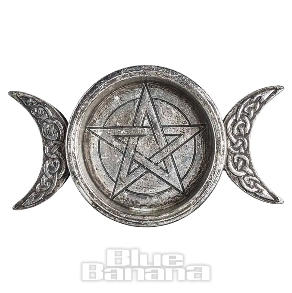 Alchemy Triple Moon Trinket Dish & Candle Holder (Silver)