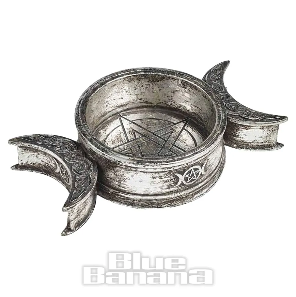 Alchemy Triple Moon Trinket Dish & Candle Holder (Silver)