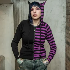 Banned Front Zip Hoodie (Black/Purple)