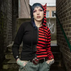 Banned Shiori Front Zip Up Hoodie (Black/Red)