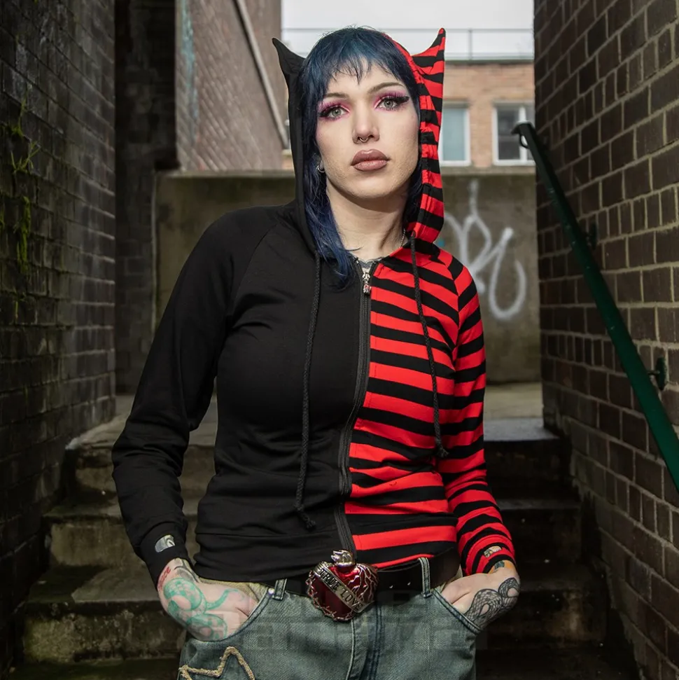 Banned Shiori Front Zip Up Hoodie (Black/Red)