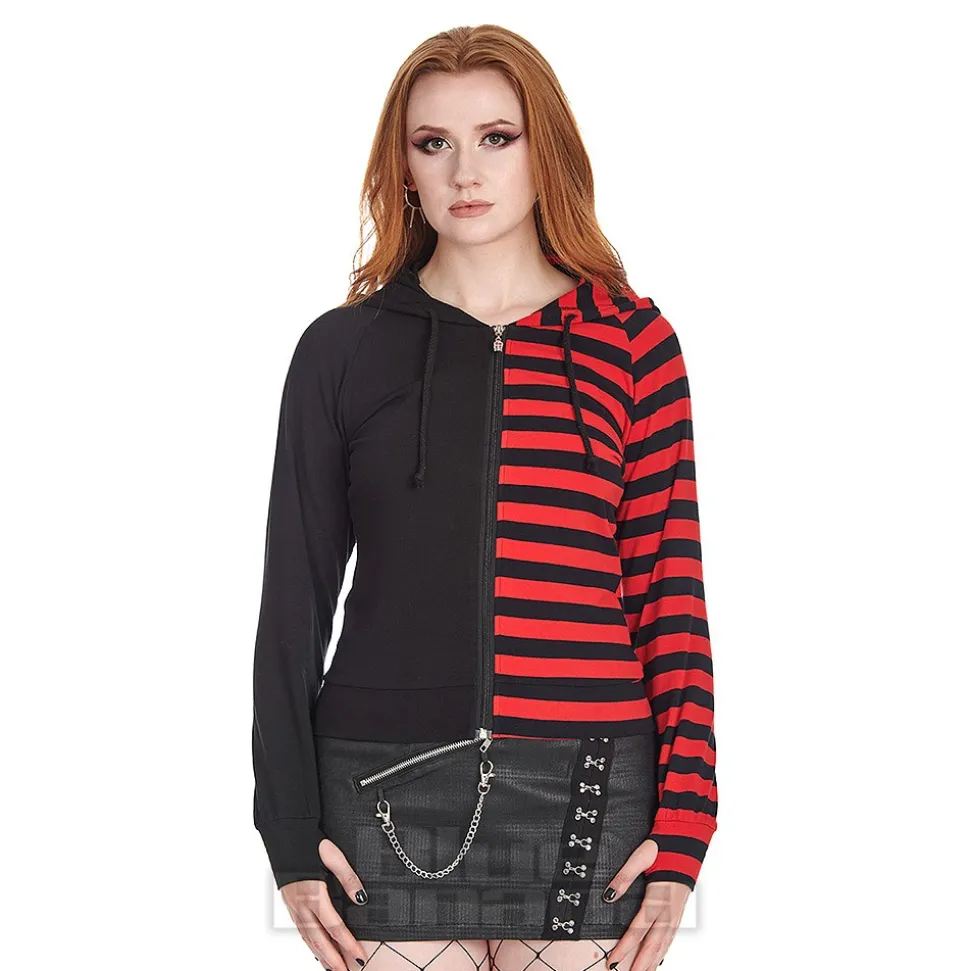 Banned Shiori Front Zip Up Hoodie (Black/Red)