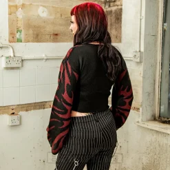 Banned Toxic Love Cropped Jumper (Black/Burgundy)