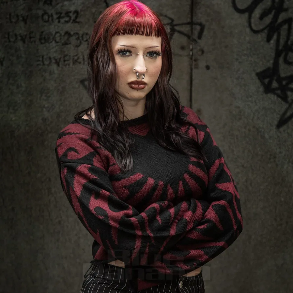 Banned Toxic Love Cropped Jumper (Black/Burgundy)
