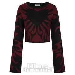 Banned Toxic Love Cropped Jumper (Black/Burgundy)
