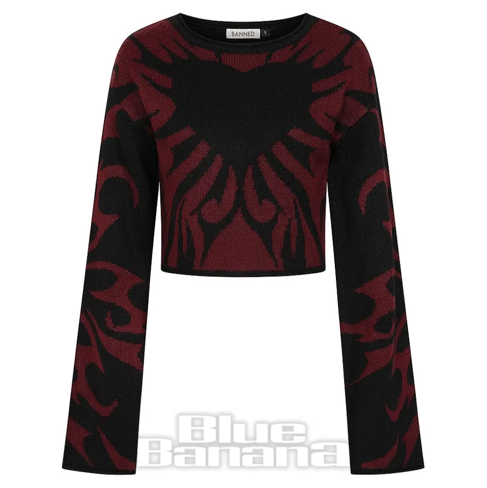 Banned Toxic Love Cropped Jumper (Black/Burgundy)