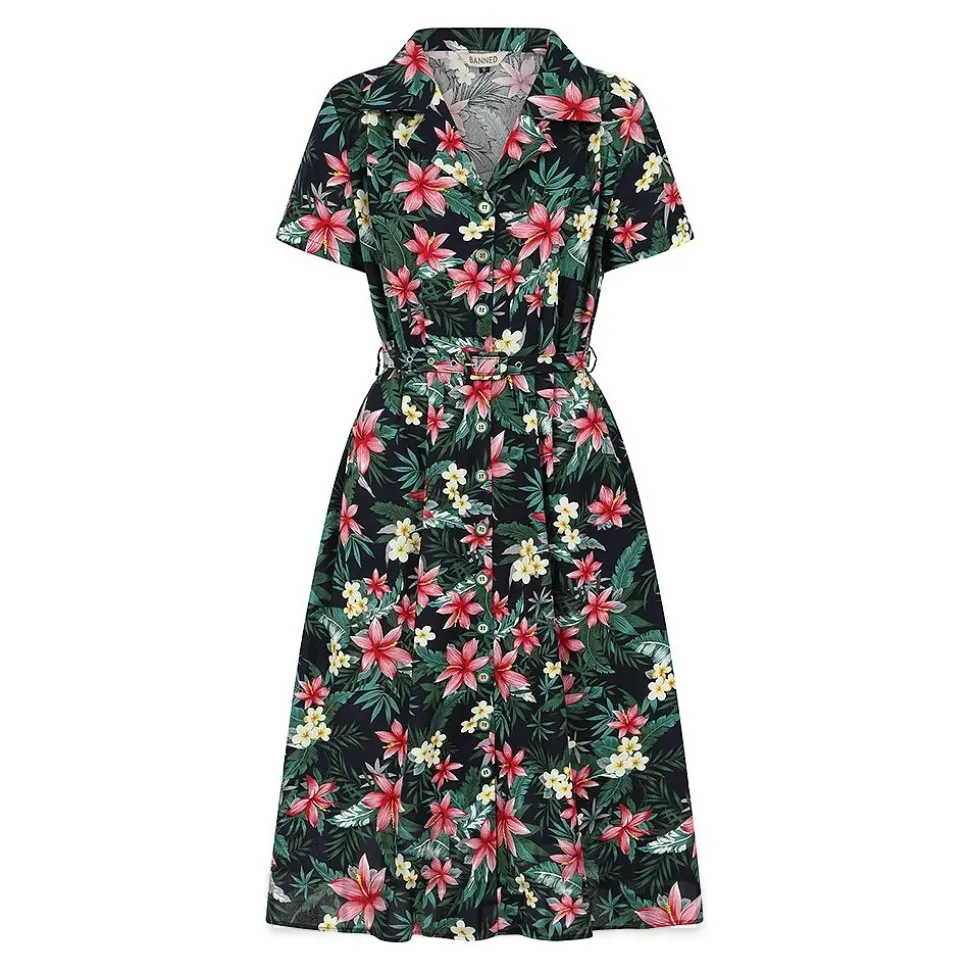 Banned Tropical Kate Dress (Navy)