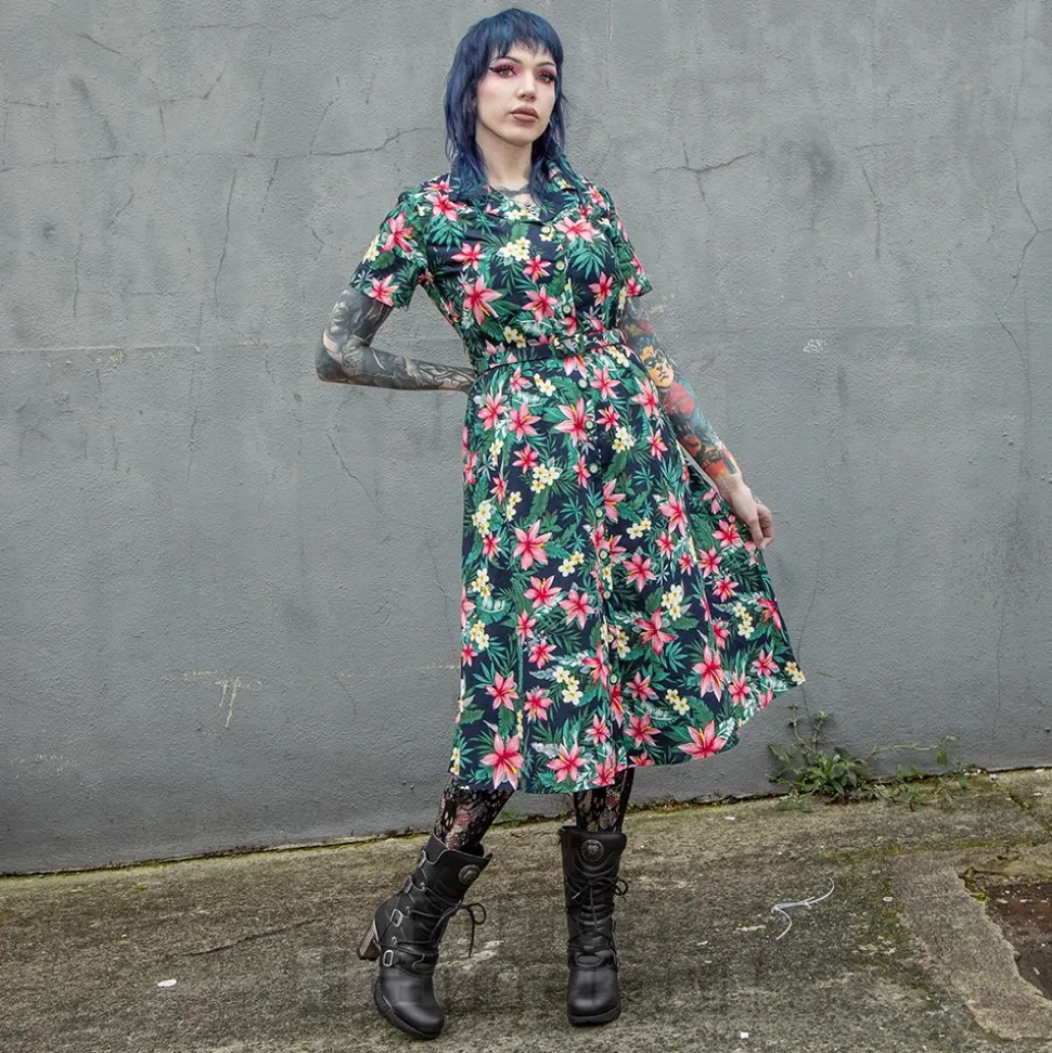 Banned Tropical Kate Dress (Navy)