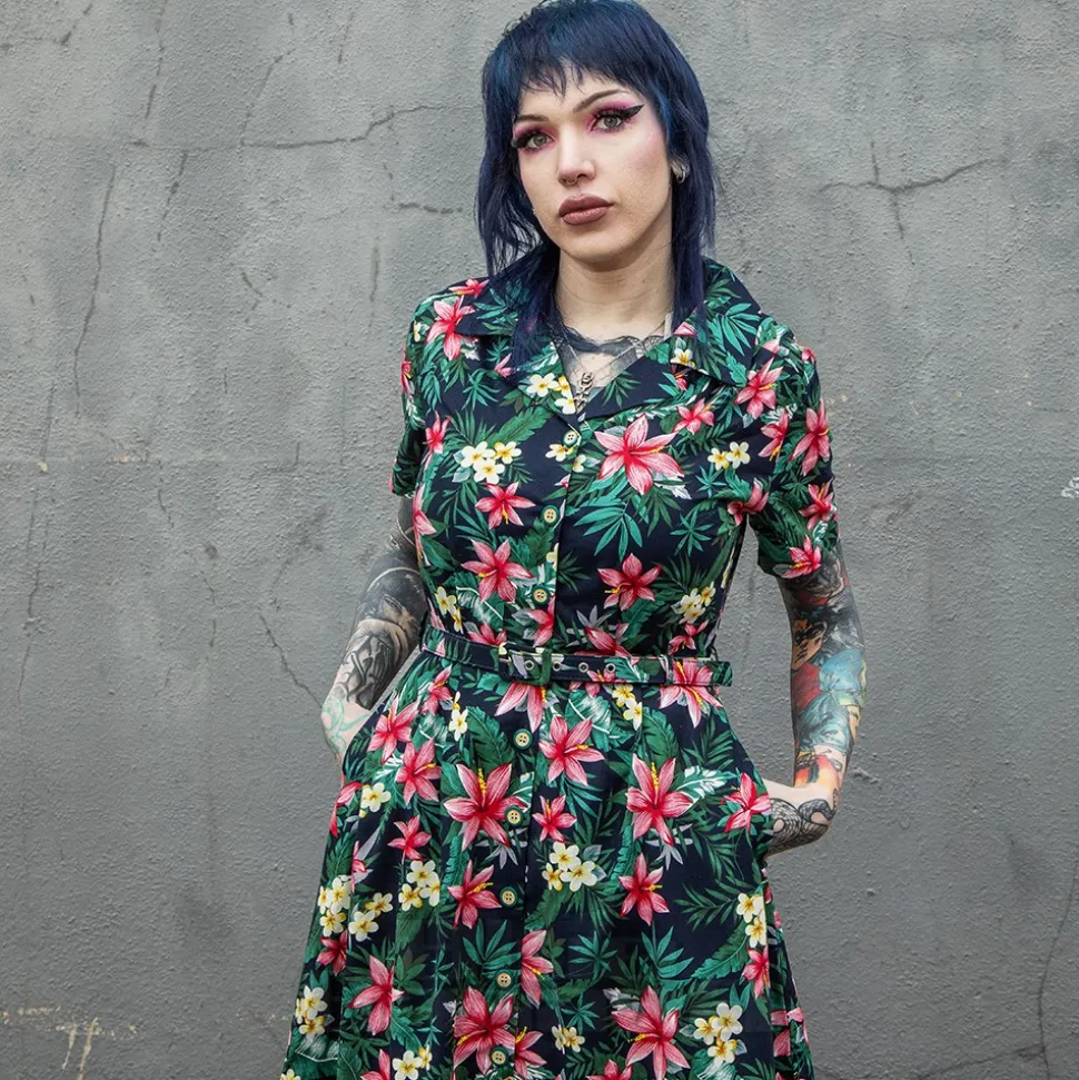 Banned Tropical Kate Dress (Navy)