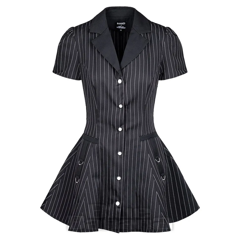 Banned X Blue Banana Pinstripe Core Dress (Black)