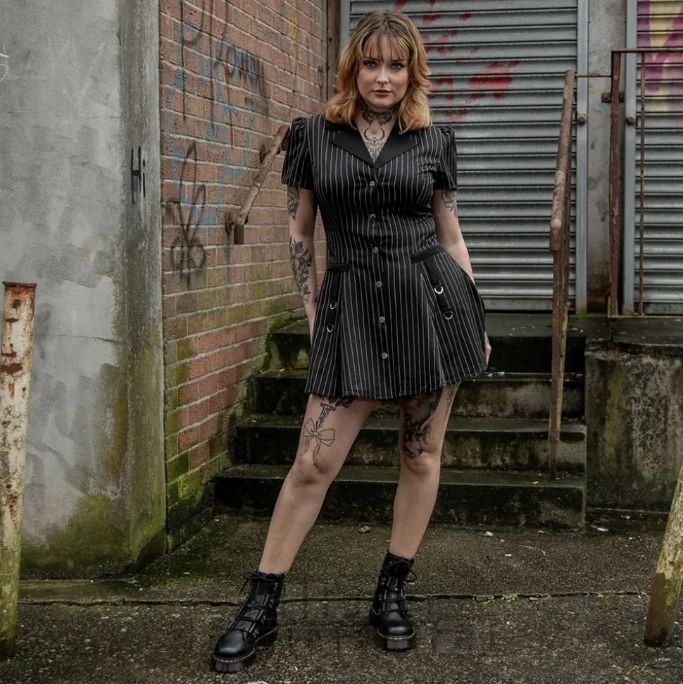 Banned X Blue Banana Pinstripe Core Dress (Black)