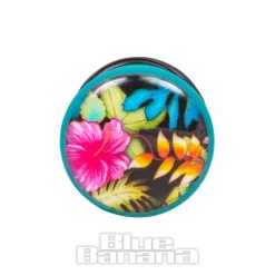 Blue Banana Acrylic Floral Turquoise Ear Plug 4-24mm (Multicoloured)