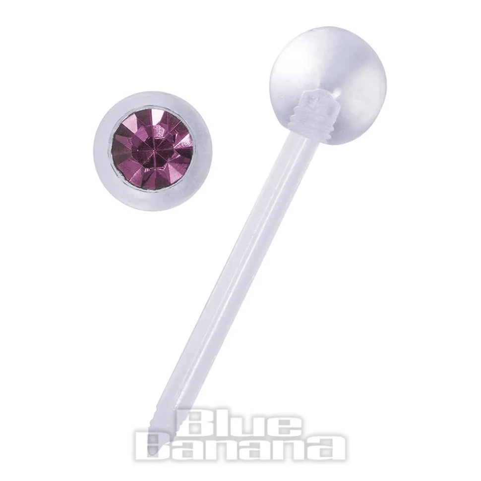 Blue Banana Acrylic 1.6mm Jewelled Bendy Tongue Bar (Amethyst)