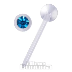 Blue Banana Acrylic 1.6mm Jewelled Bendy Tongue Bar (Zircon)