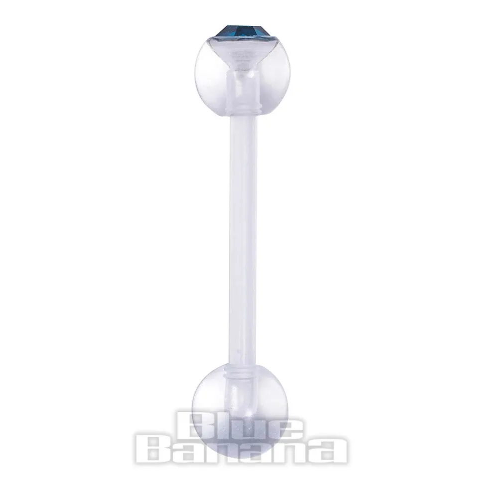 Blue Banana Acrylic 1.6mm Jewelled Bendy Tongue Bar (Zircon)