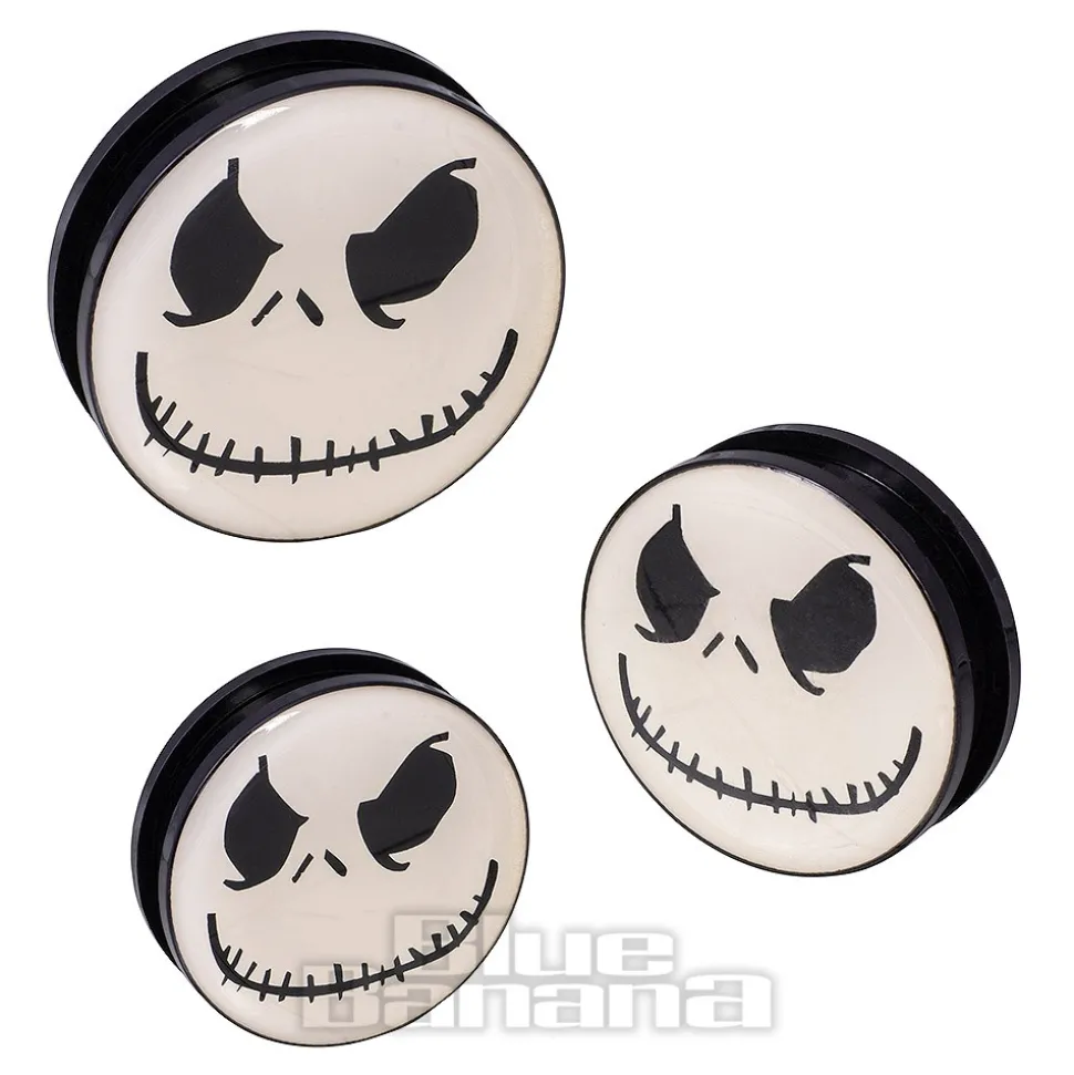 Blue Banana Acrylic Pumpkin Face Ear Plug 26-36mm (Black/White)