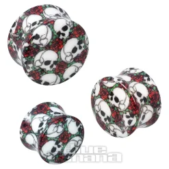 Blue Banana Acrylic Skull & Rose Ear Plug 6-18mm (Black)