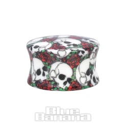 Blue Banana Acrylic Skull & Rose Ear Plug 6-18mm (Black)