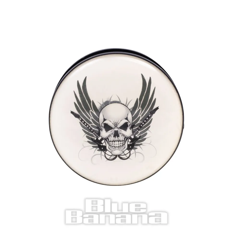 Blue Banana Acrylic Skull Wings Ear Plug 26-36mm (White)