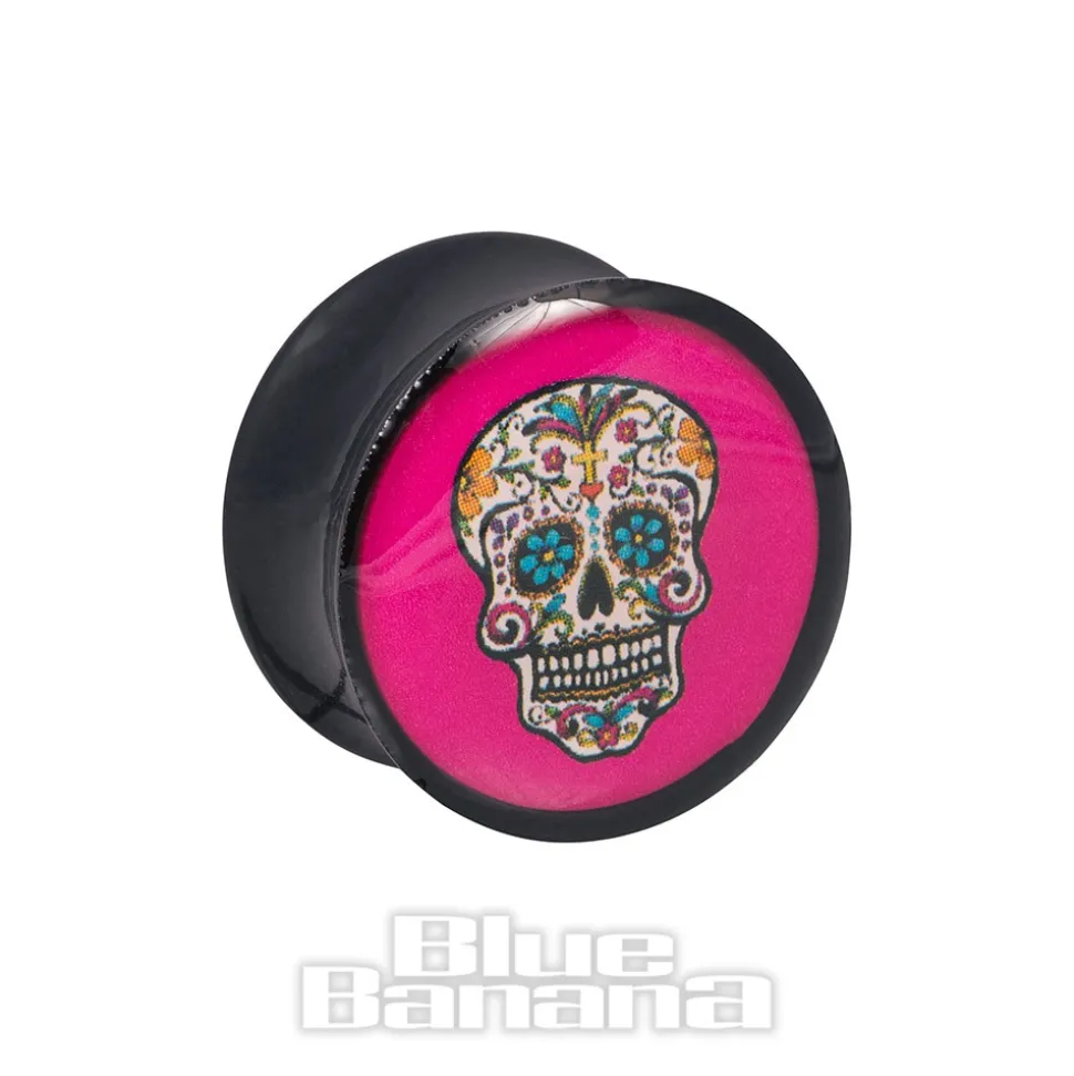 Blue Banana Acrylic Sugarskull Ear Plug 4-22mm (Pink)