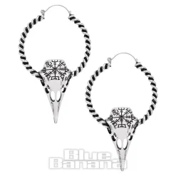 Blue Banana Alien Skull Plug Hoop Earrings (Silver)