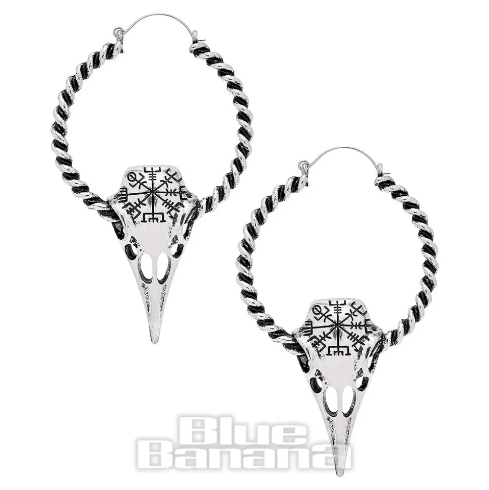 Blue Banana Alien Skull Plug Hoop Earrings (Silver)