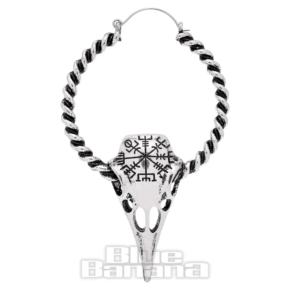 Blue Banana Alien Skull Plug Hoop Earrings (Silver)