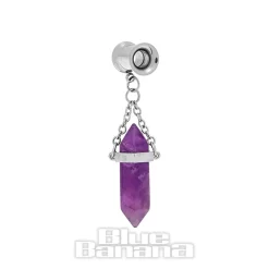 Blue Banana Amethyst Surgical Steel Tunnel (Silver/Purple)