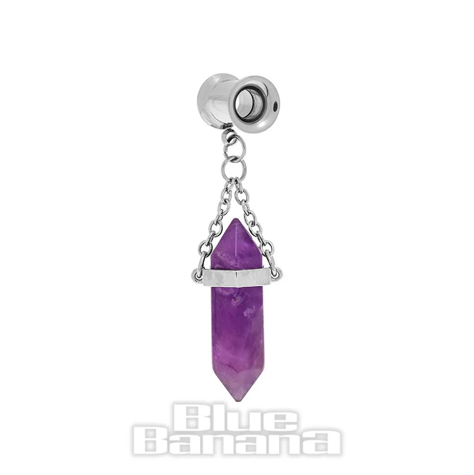 Blue Banana Amethyst Surgical Steel Tunnel (Silver/Purple)