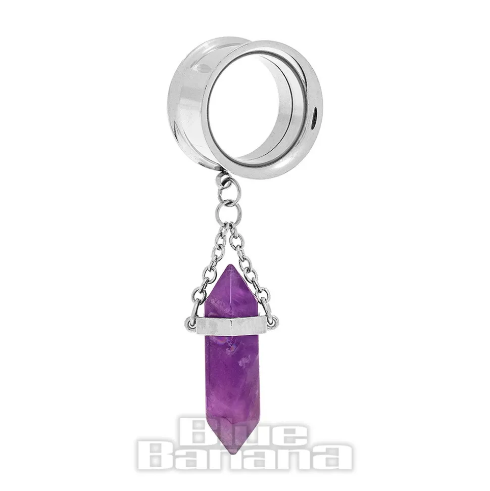 Blue Banana Amethyst Surgical Steel Tunnel (Silver/Purple)