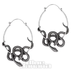 Blue Banana Antique Snakes Plug Hoops (Silver)