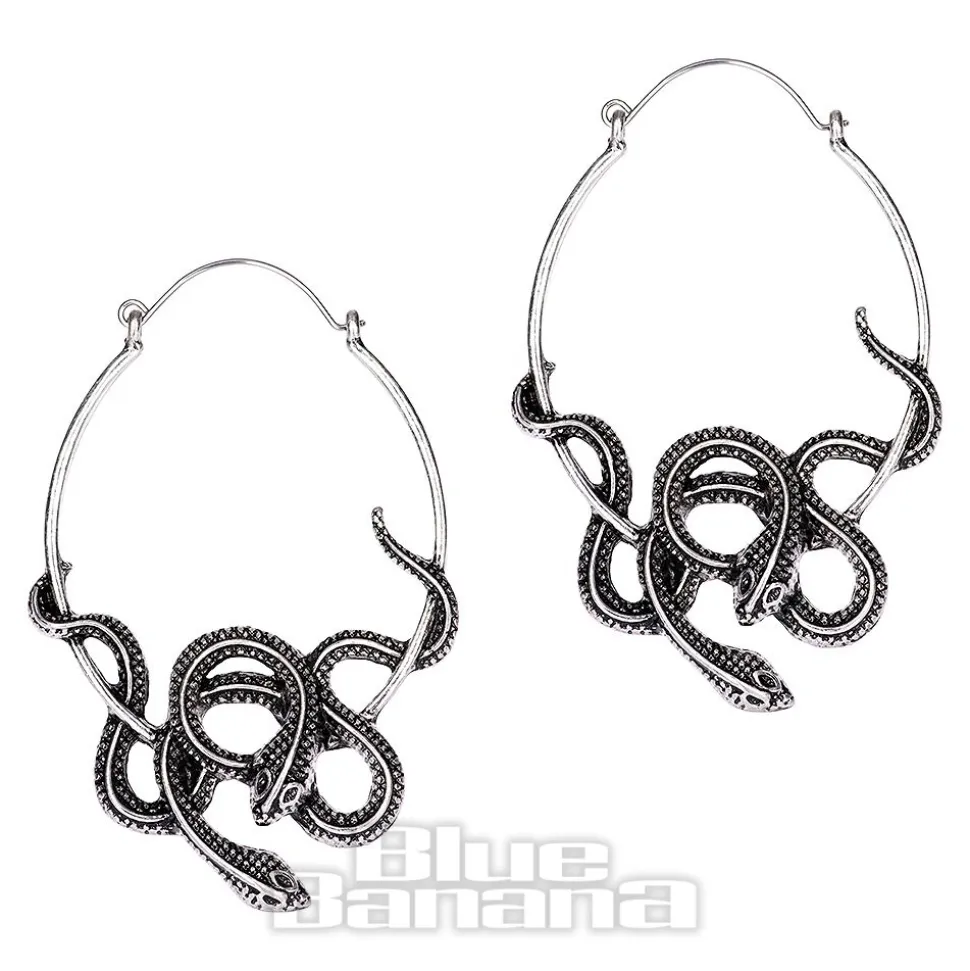 Blue Banana Antique Snakes Plug Hoops (Silver)
