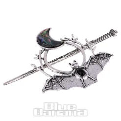 Blue Banana Bat & Moon Hair Pin (Silver)