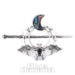 Blue Banana Bat & Moon Hair Pin (Silver)