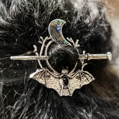 Blue Banana Bat & Moon Hair Pin (Silver)
