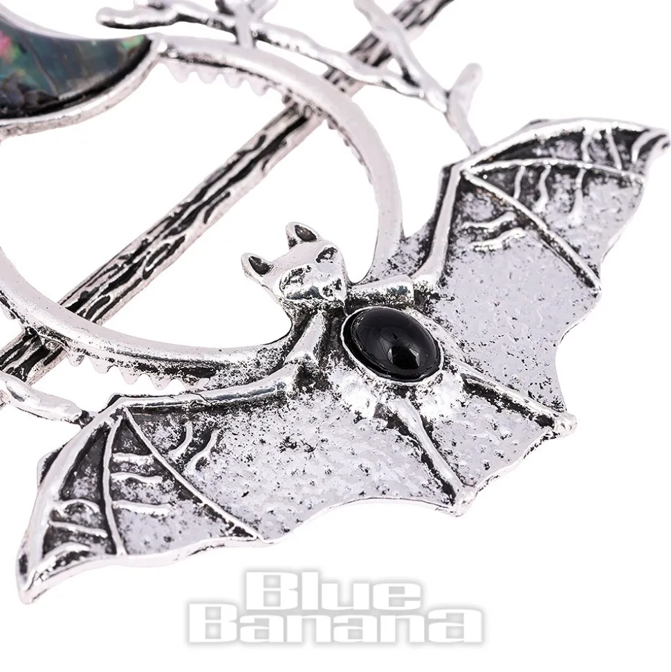 Blue Banana Bat & Moon Hair Pin (Silver)