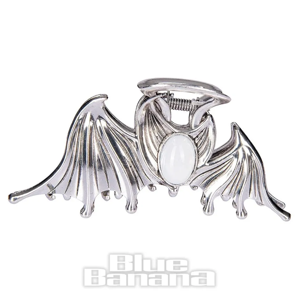 Blue Banana Bat & Stone Hair Clip (Silver)