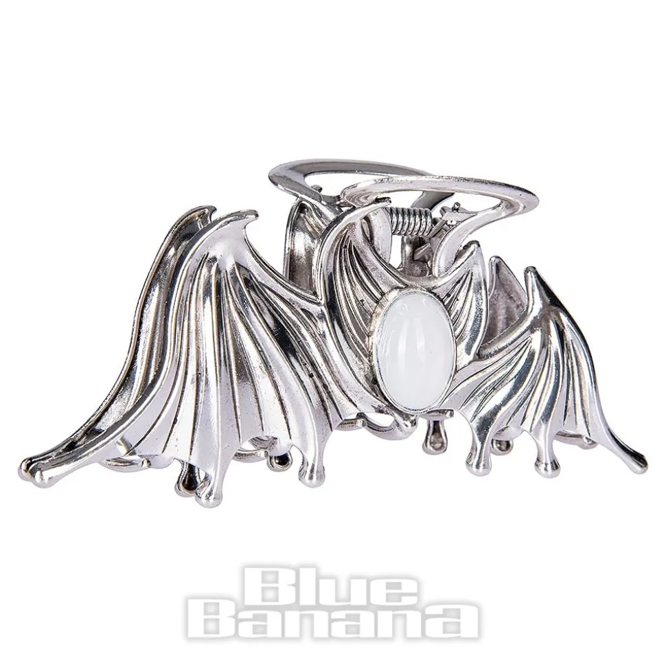 Blue Banana Bat & Stone Hair Clip (Silver)