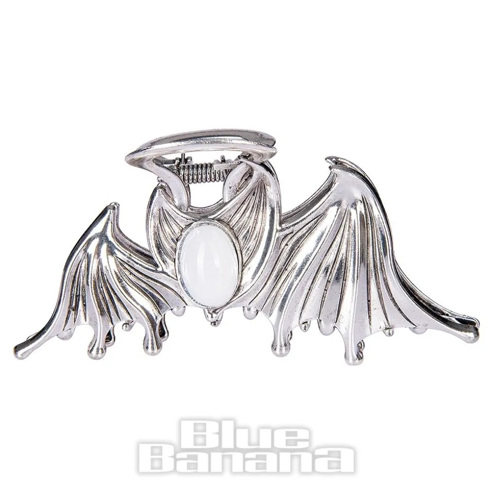 Blue Banana Bat & Stone Hair Clip (Silver)