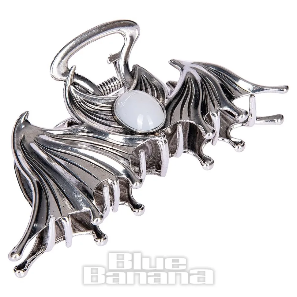 Blue Banana Bat & Stone Hair Clip (Silver)