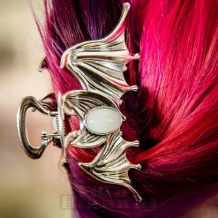 Blue Banana Bat & Stone Hair Clip (Silver)