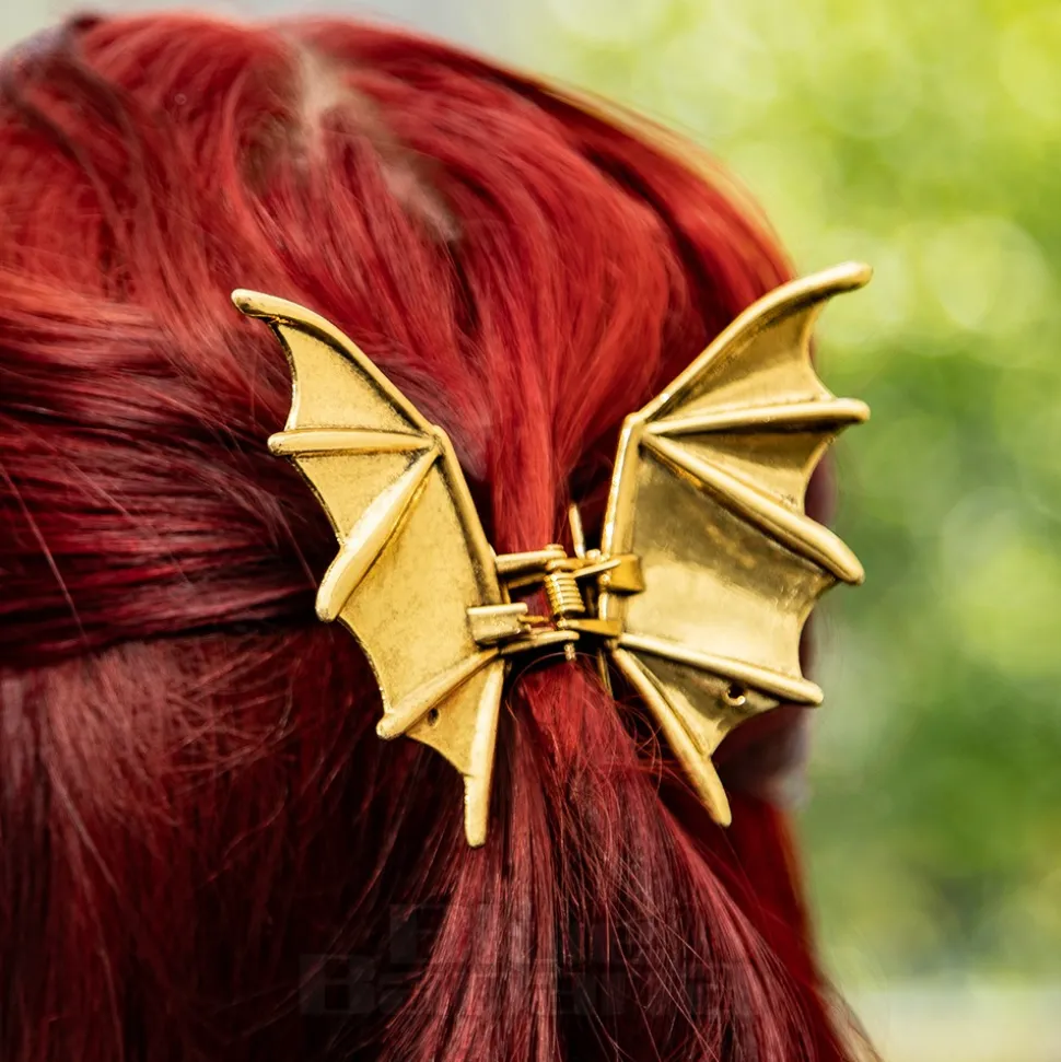 Blue Banana Bat Wings Hair Clip (Antique Gold)