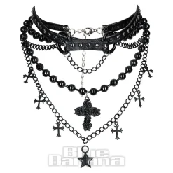 Blue Banana Beaded Cross Choker (Black)
