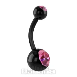 Blue Banana Black Acrylic 1.6mm Double Jewelled Navel Bar (Rose Stone)