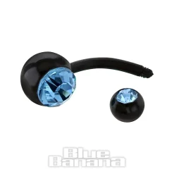 Blue Banana Black Acrylic 1.6mm Double Jewelled Navel Bar (Aqua Stone)